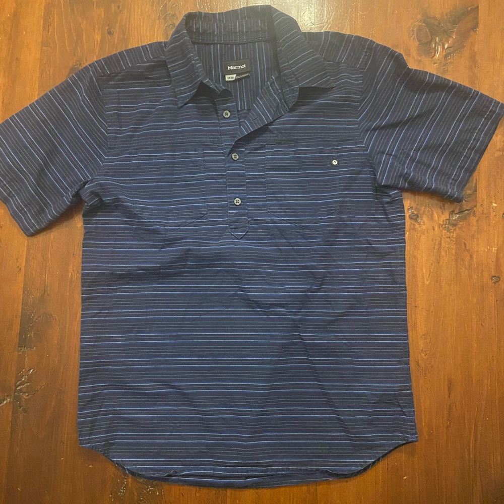 Marmot Blue 4 Button Striped Shirt